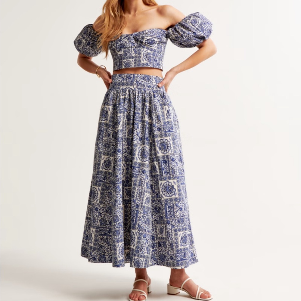 NWOT Abercrombie Poplin Off-The Shoulder Top and Maxi Skirt